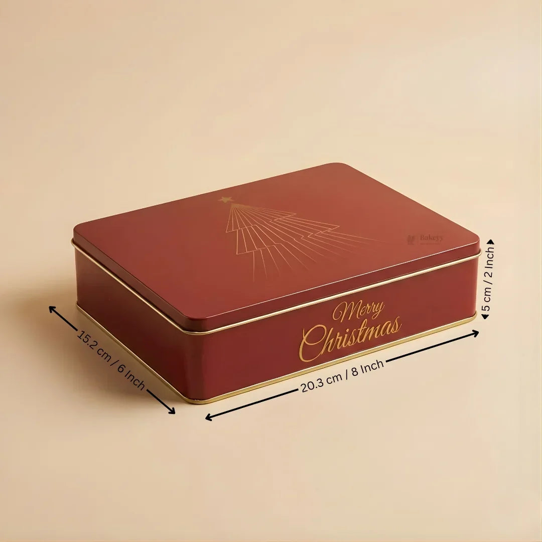 Christmas Empty Plum Cake Tin Box | Square / Rectangle Dream Cake Tin | Pack of 2 - Bakeyy.com - India - Christmas Empty Plum Cake Tin Box | Square / Rectangle Dream Cake Tin | Pack of 2 - 8x6x2 Inch / 1 Kg / Red 300.00