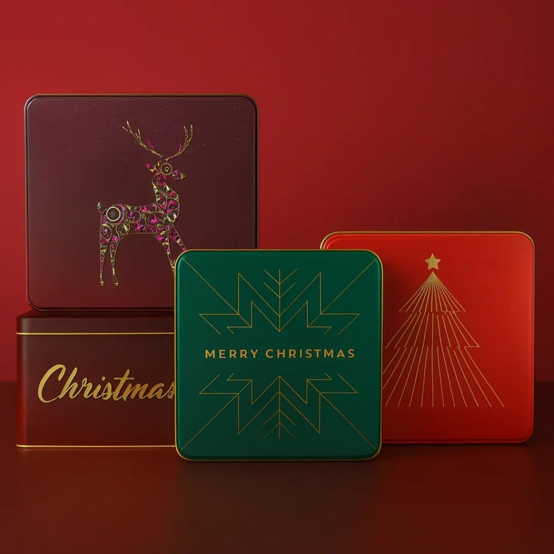 Christmas Empty Plum Cake Tin Box | Square / Rectangle Dream Cake Tin | Pack of 2 - Bakeyy.com - India - Christmas Empty Plum Cake Tin Box | Square / Rectangle Dream Cake Tin | Pack of 2 - 6x6x2 Inch / 500 gram / Red 250.00