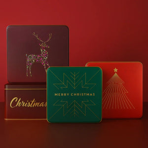 Christmas Empty Plum Cake Tin Box | Square / Rectangle Dream Cake Tin | Pack of 2 - Bakeyy.com - India - Christmas Empty Plum Cake Tin Box | Square / Rectangle Dream Cake Tin | Pack of 2 - 6x6x2 Inch / 500 gram / Red 250.00
