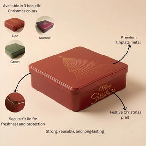 Christmas Empty Plum Cake Tin Box | Square / Rectangle Dream Cake Tin | Pack of 2 - Bakeyy.com - India - Christmas Empty Plum Cake Tin Box | Square / Rectangle Dream Cake Tin | Pack of 2 - 6x6x2 Inch / 500 gram / Red 250.00