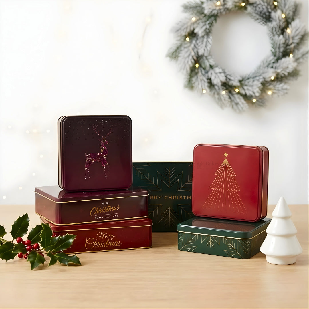 Christmas Plum Cake Tin Box | Square / Rectangle Dream Cake Tin | Pack of 2