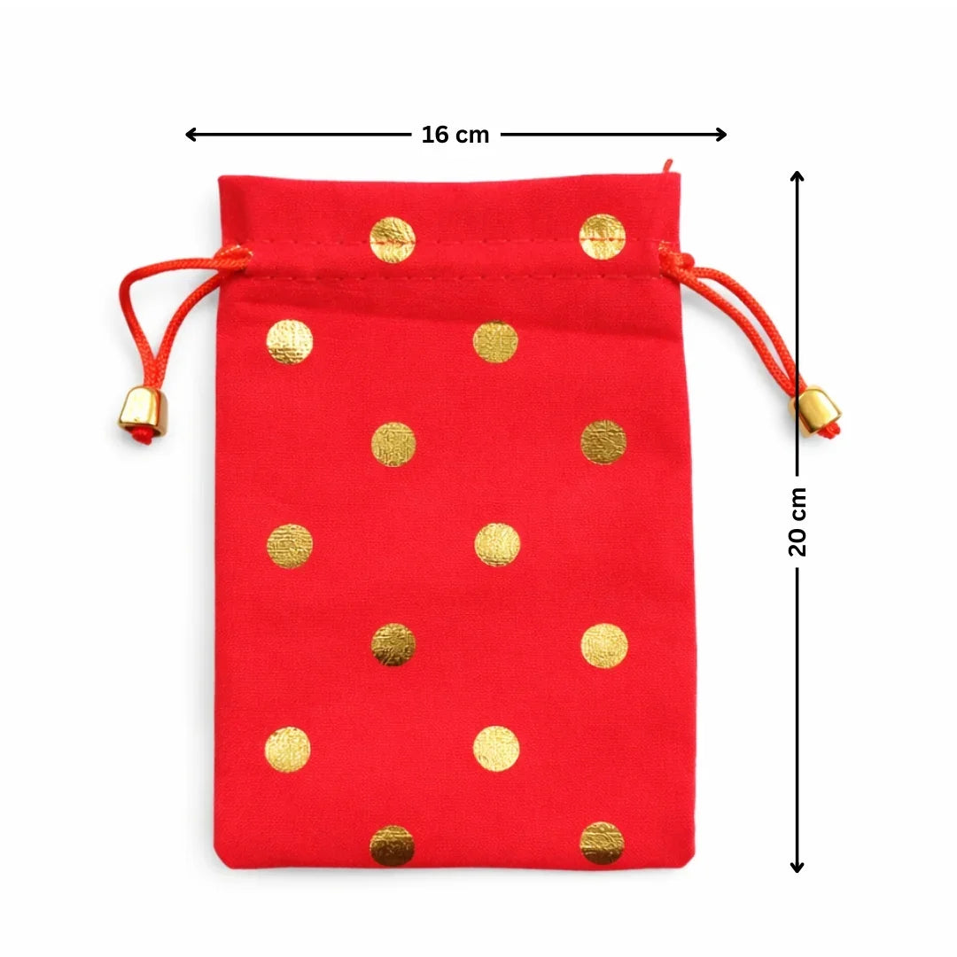 Premium Velvet Polka Dot Potli Bags for Elegant Gifting & Packing l Pack of 10 - Bakeyy.com - India - Premium Velvet Polka Dot Potli Bags for Elegant Gifting & Packing l Pack of 10 - Red / 16x20 300.00