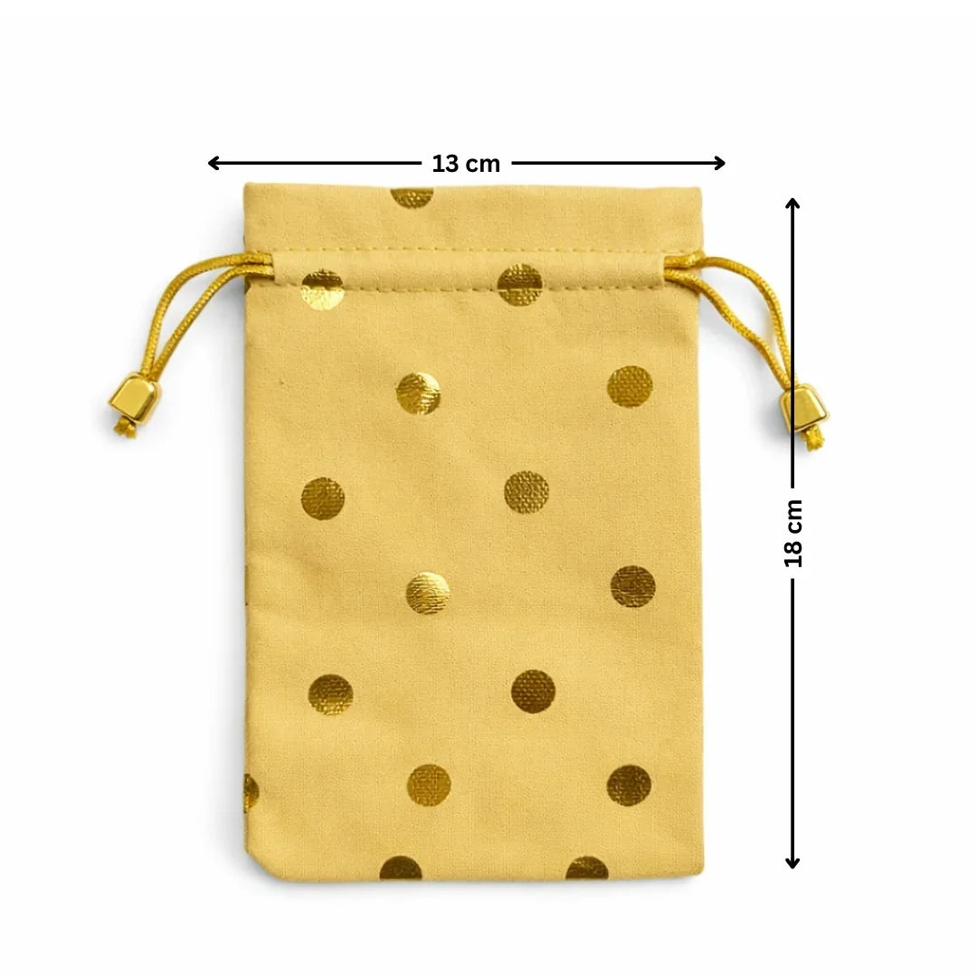 Premium Velvet Polka Dot Potli Bags for Elegant Gifting & Packing l Pack of 10 - Bakeyy.com - India - Premium Velvet Polka Dot Potli Bags for Elegant Gifting & Packing l Pack of 10 - Gold / 13x18 250.00