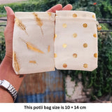 Premium Jute Potli Bags with Gold Print – Festive & Gifting Use | Eco-Friendly Gift Pouches | Pack of 10 - Bakeyy.com - India - Premium Jute Potli Bags with Gold Print – Festive & Gifting Use | Eco-Friendly Gift Pouches | Pack of 10 - Polka Print / 10x14 140.00