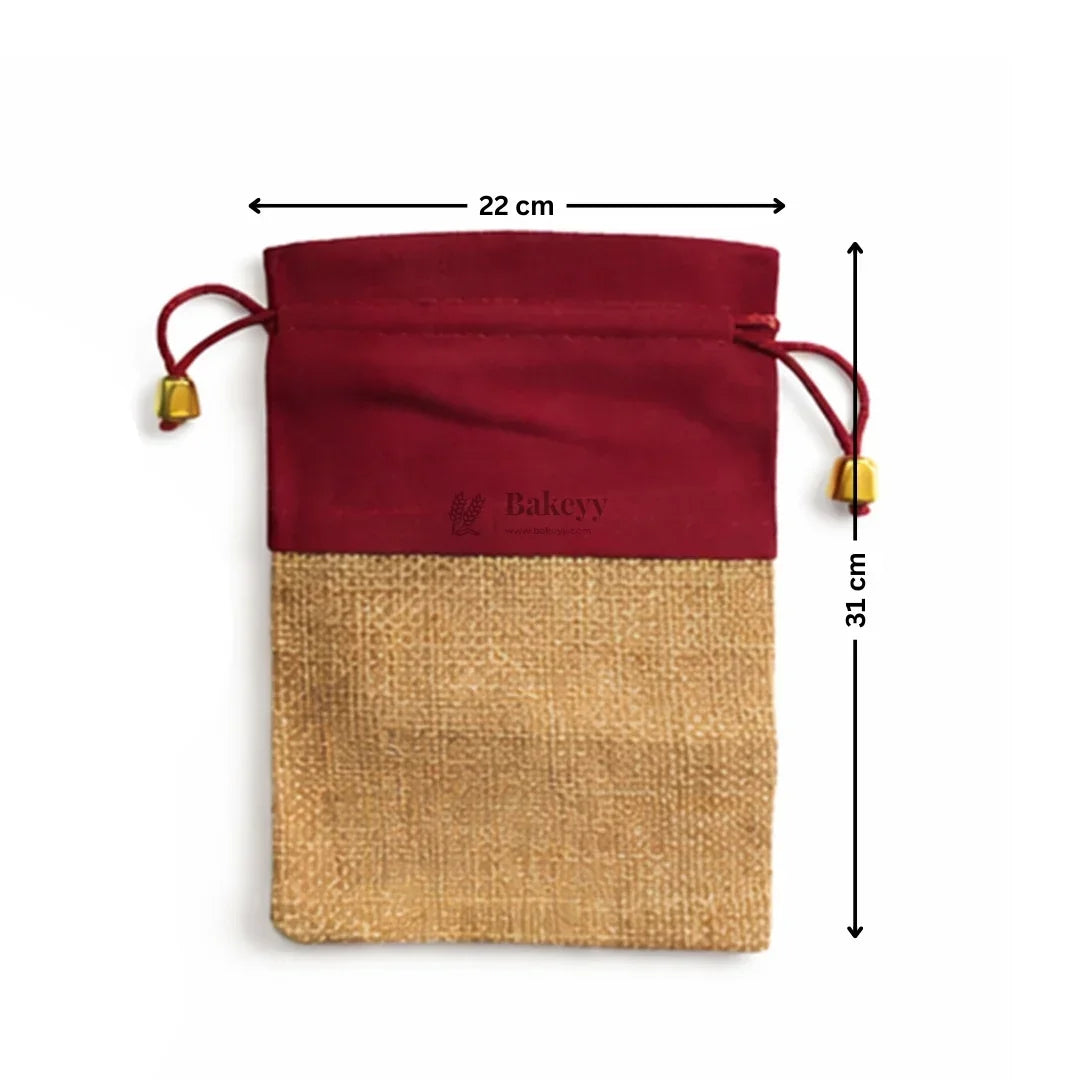 Premium Jute & Velvet Potli Bags with Drawstring | Eco-Friendly Gift Pouches | Multiple Sizes & Colors | Pack of 10 - Bakeyy.com - India - Premium Jute & Velvet Potli Bags with Drawstring | Eco-Friendly Gift Pouches | Multiple Sizes & Colors | Pack of 10 - Maroon / 22x31 cm 440.00