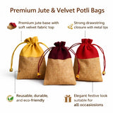 Premium Jute & Velvet Potli Bags with Drawstring | Eco-Friendly Gift Pouches | Multiple Sizes & Colors | Pack of 10 - Bakeyy.com - India - Premium Jute & Velvet Potli Bags with Drawstring | Eco-Friendly Gift Pouches | Multiple Sizes & Colors | Pack of 10 - Red / 10x14 cm 175.00