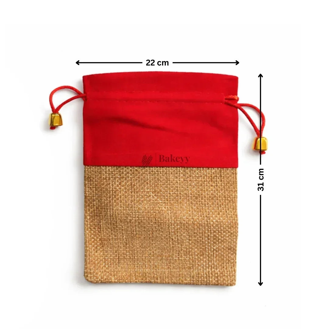 Premium Jute & Velvet Potli Bags with Drawstring | Eco-Friendly Gift Pouches | Multiple Sizes & Colors | Pack of 10 - Bakeyy.com - India - Premium Jute & Velvet Potli Bags with Drawstring | Eco-Friendly Gift Pouches | Multiple Sizes & Colors | Pack of 10 - Red / 22x31 cm 440.00