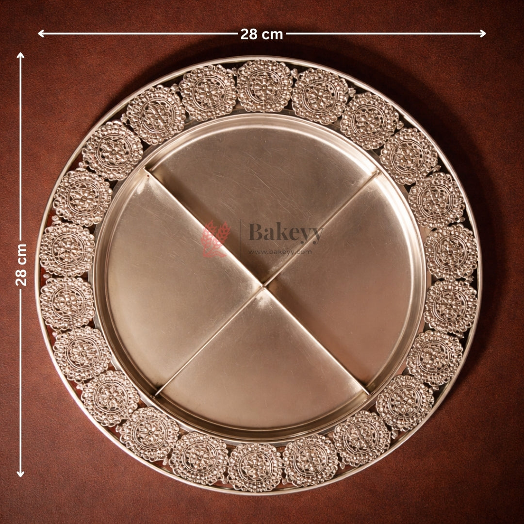 Premium Decorative Dry Fruit Serving Tray | 4-Partition Silver Finish | Pack of 1