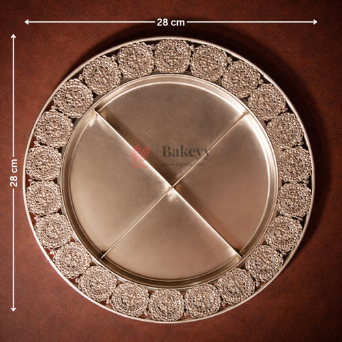 Premium Decorative Dry Fruit Serving Tray | 4-Partition Silver Finish | Pack of 1