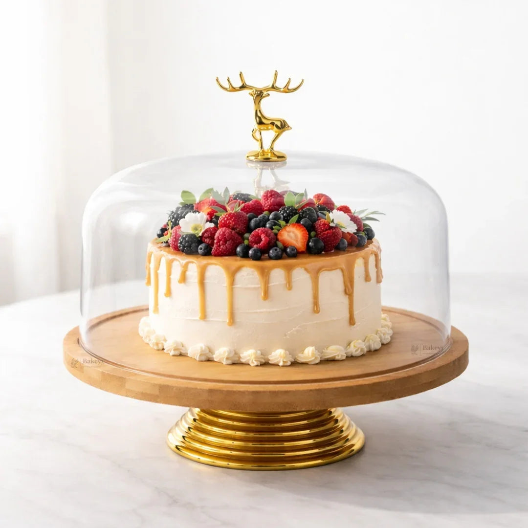 Premium Cake Stand with Acrylic Dome Cover | Stag Handle Dessert Display Stand | Pack of 1