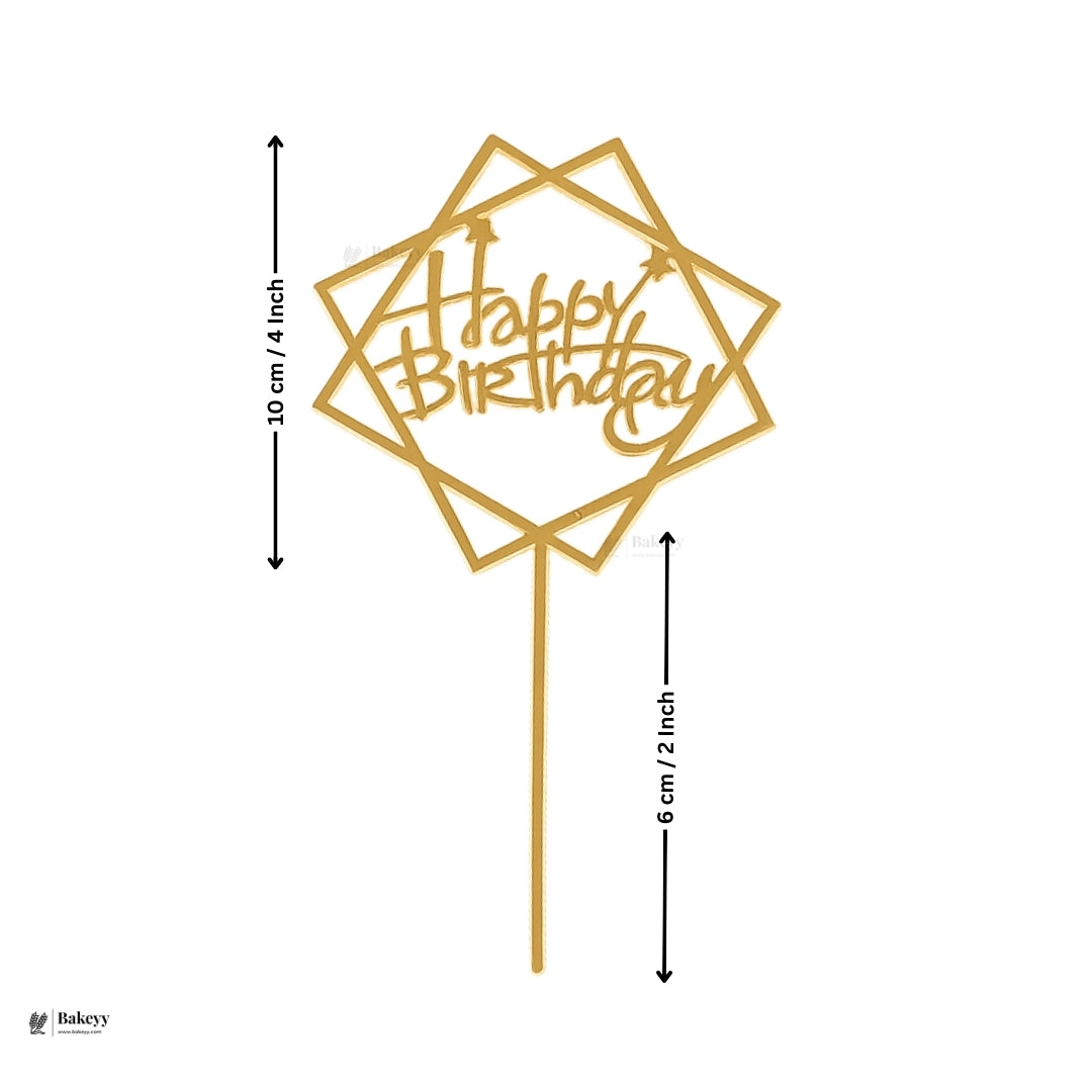 Premium Acrylic Happy Birthday Cake Toppers | Geometric & Floral Script Designs | Pack of 5
