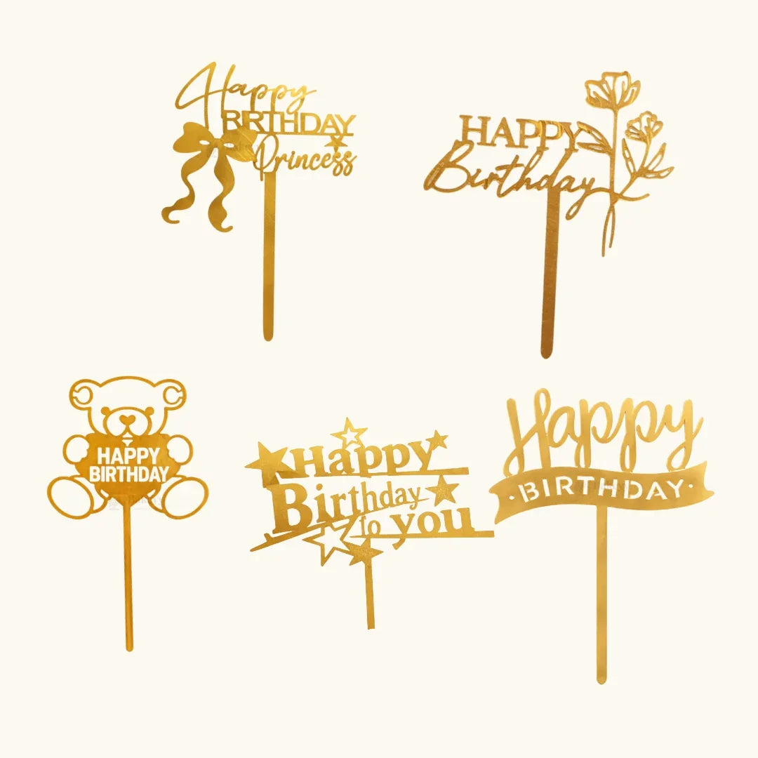 Premium Acrylic Happy Birthday Cake Toppers | Princess, Floral & Character Designs | Pack of 5 (Copy) (Copy)