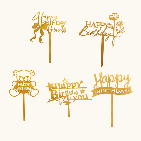 Premium Acrylic Happy Birthday Cake Toppers | Princess, Floral & Character Designs | Pack of 5 (Copy) (Copy)