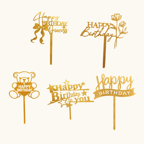 Premium Acrylic Happy Birthday Cake Toppers | Princess, Floral & Character Designs | Pack of 5 (Copy) (Copy)