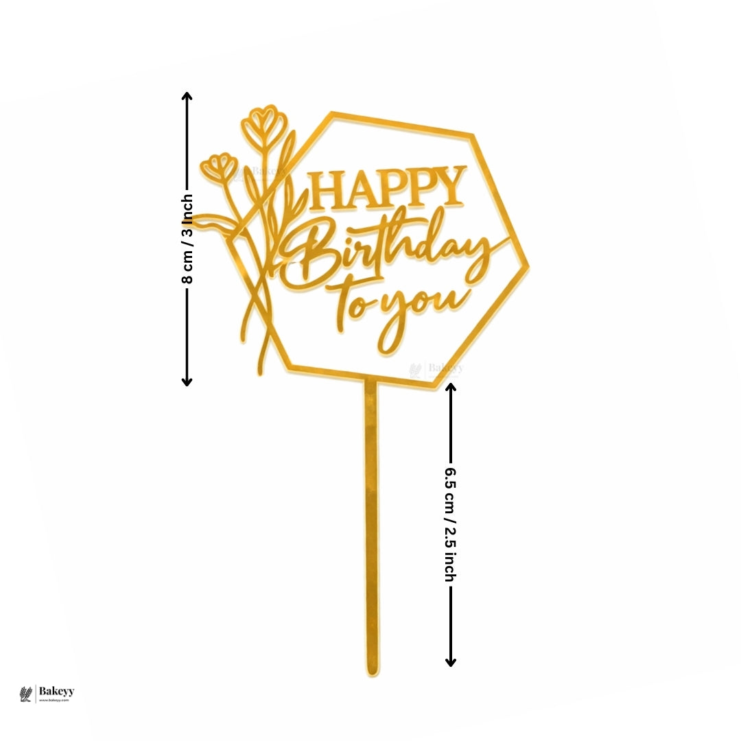Premium Acrylic Happy Birthday Cake Toppers | Geometric & Floral Script Designs | Pack of 5