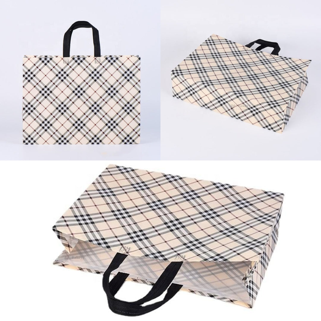 Premium Checkered Laminated Carry Bags | Classic & Tan Plaid 2 Design Design Option | 3 Size Options | Pack of 50