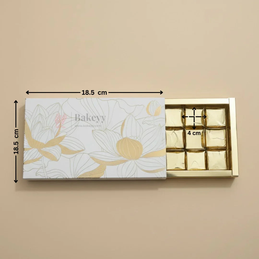 PremiumFloralRigidChocolateGiftBoxwithGoldTray18CavitySliderBoxPackof10_1 - Bakeyy.com