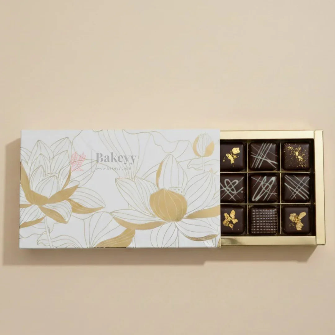 PremiumFloralRigidChocolateGiftBoxwithGoldTray18CavitySliderBoxPackof10_2 - Bakeyy.com