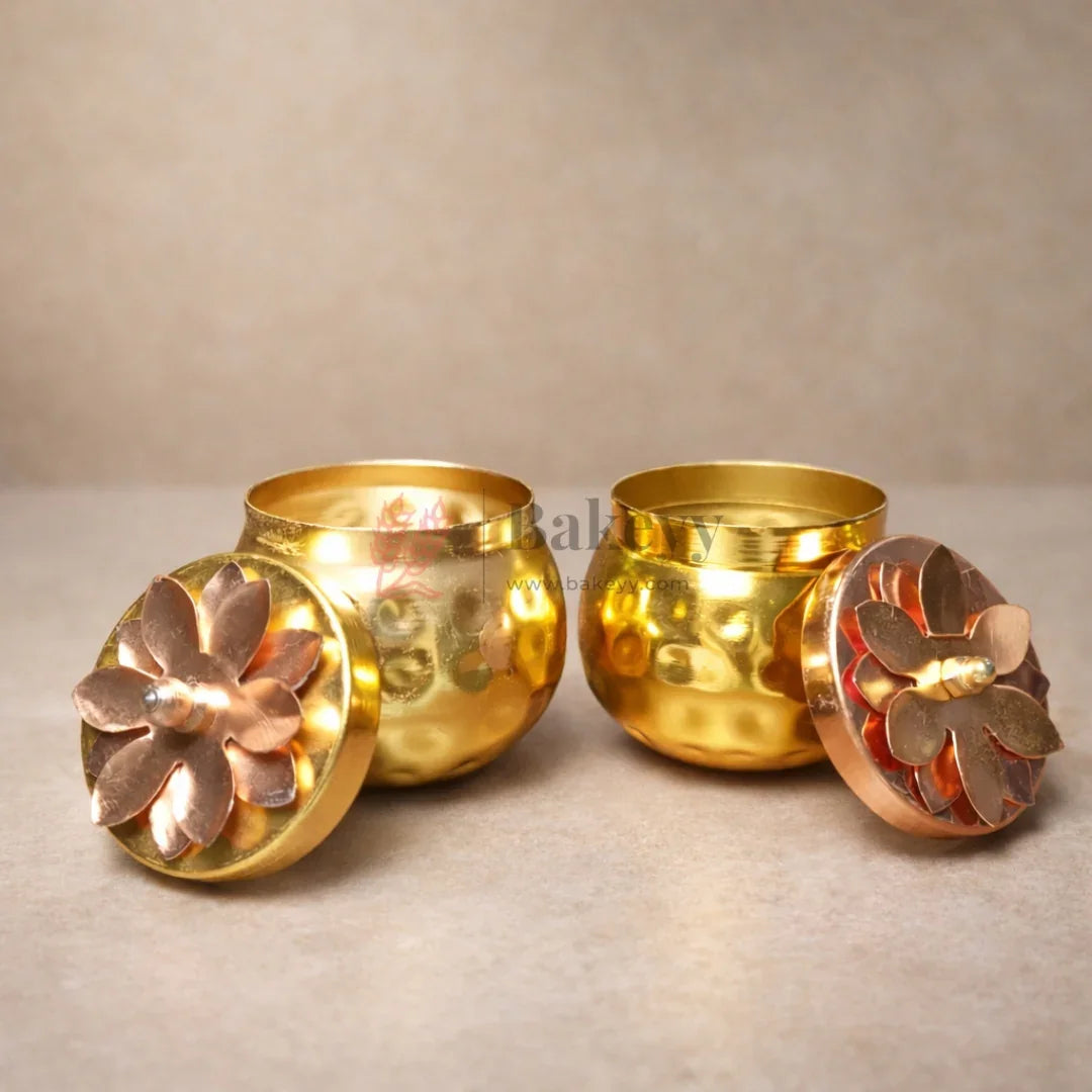 PremiumGoldenMetalContainerwithFloralLidFestiveDecorandGiftingJar2SizeOptionsPackof1_2 - Bakeyy.com