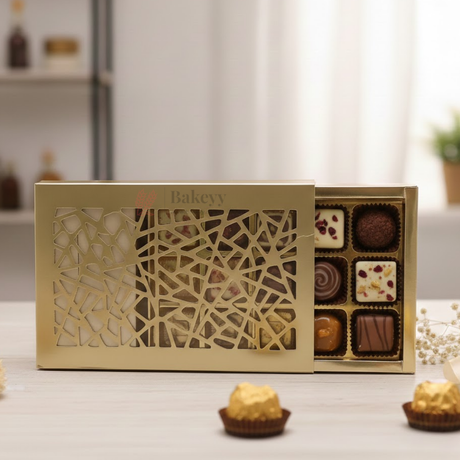 Premium Laser Cut Sliding Chocolate Gift Box with Gold Tray | 15 Cavity | Flexible Chocolate Box | Pack of 10