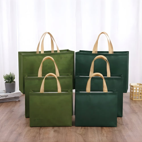 Premium Matte Green Carry Bag with Kraft Handles | Dark Green & Olive Green | 3 Size Options | Pack of 50