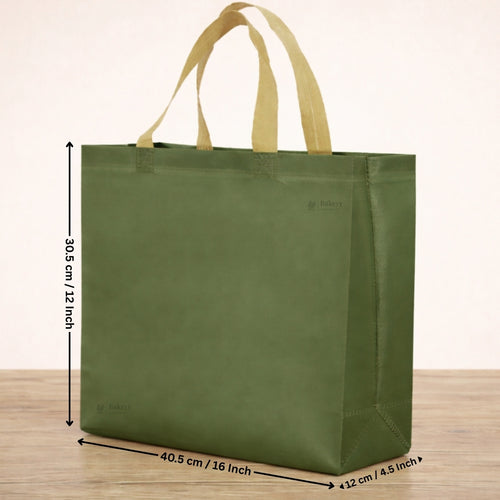 Premium Matte Green Carry Bag with Kraft Handles | Dark Green & Olive Green | 3 Size Options | Pack of 50
