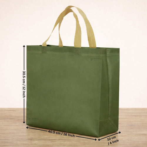Premium Matte Green Carry Bag with Kraft Handles | Dark Green & Olive Green | 3 Size Options | Pack of 50