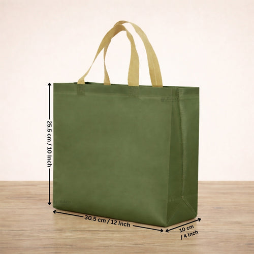 Premium Matte Green Carry Bag with Kraft Handles | Dark Green & Olive Green | 3 Size Options | Pack of 50