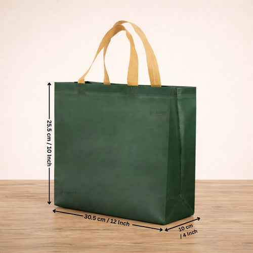 Premium Matte Green Carry Bag with Kraft Handles | Dark Green & Olive Green | 3 Size Options | Pack of 50