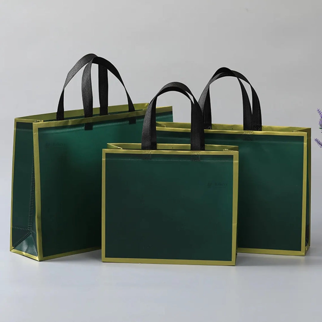 Premium Matte Green with Gold Border Carry Bag | 3 Size Options Available | Pack of 50