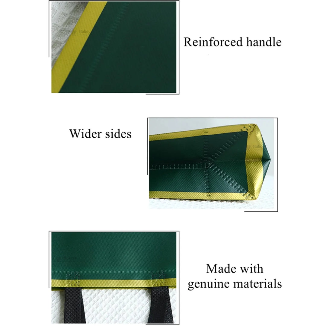 Premium Matte Green with Gold Border Carry Bag | 3 Size Options Available | Pack of 50
