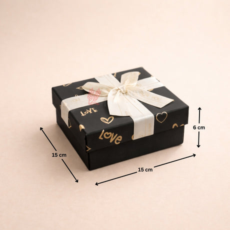 Premium Rigid Gift Box with Satin Ribbon | Black Love Print Hamper Box for Chocolates & Gifting | 3 Sizes Available | pack of 1