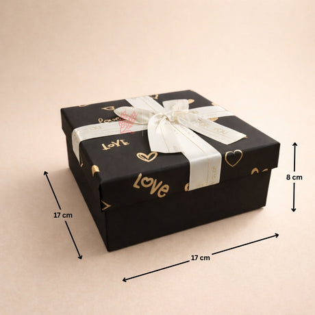 Premium Rigid Gift Box with Satin Ribbon | Black Love Print Hamper Box for Chocolates & Gifting | 3 Sizes Available | pack of 1