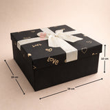 Premium Rigid Gift Box with Satin Ribbon | Black Love Print Hamper Box for Chocolates & Gifting | 3 Sizes Available | pack of 1