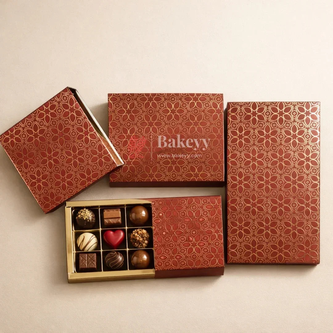 Premium Rigid Sliding Chocolate Box with Gold Tray | Gold Printed Gift Box | Pack of 10