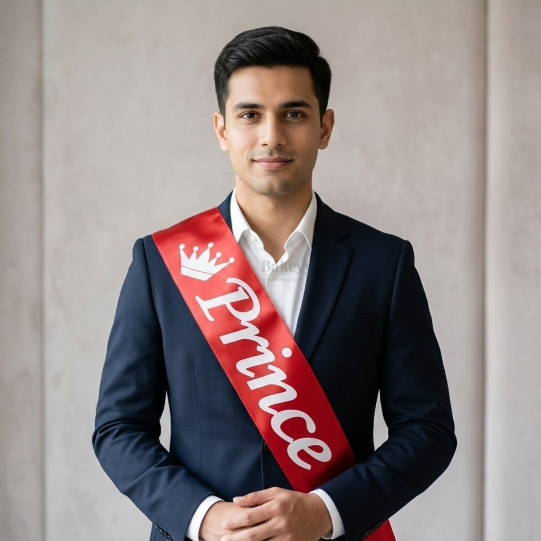 Premium Satin Prince Party Sash with Crown Design for Celebrations | Pack of 1