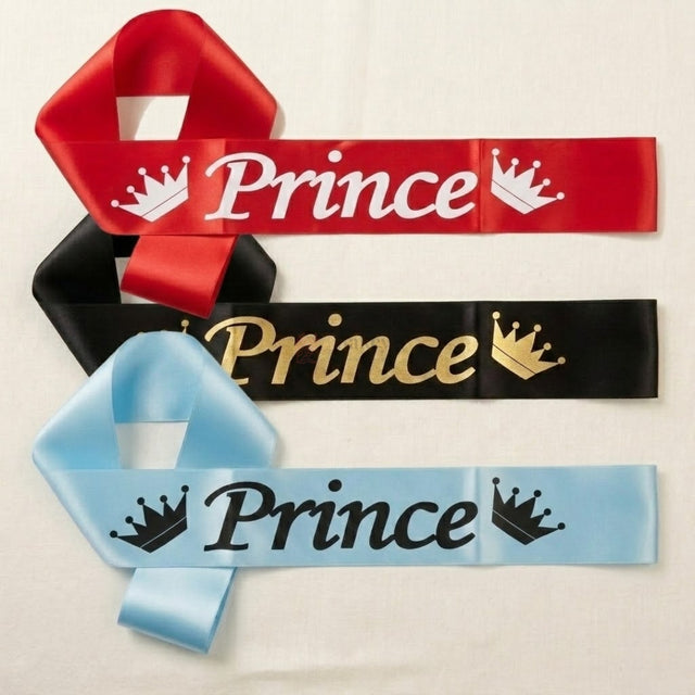 Premium Satin Prince Party Sash with Crown Design for Celebrations | Pack of 1