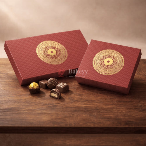 Premium rigid gift box with decorative lid
Gold tray partitions for neat arrangement
Suitable for chocolates, mithai, truffles, and dry fruits
Strong structure and premium finish
Perfect for festive and luxury gifting