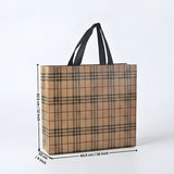 Premium Checkered Laminated Carry Bags | Beige & Tan Plaid 2 Design Design Option | 3 Size Options | Pack of 50