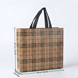 Premium Checkered Laminated Carry Bags | Beige & Tan Plaid 2 Design Design Option | 3 Size Options | Pack of 50