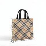 Premium Checkered Laminated Carry Bags | Beige & Tan Plaid 2 Design Design Option | 3 Size Options | Pack of 50