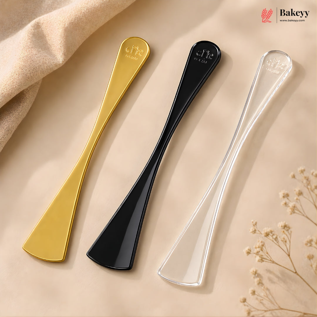 Premium Dessert Spoon | Clear, Black & Matte Gold | Pack of 100