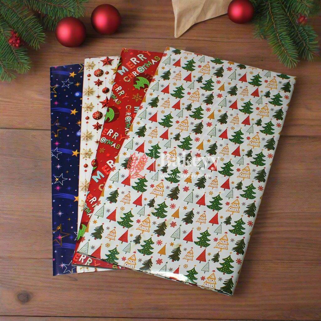 Premium Festive Christmas Wrapping Paper - Red, Blue ,White & Festive Design (Pack of 25) - Bakeyy.com - India - Premium Festive Christmas Wrapping Paper - Red, Blue ,White & Festive Design (Pack of 25) - Design 1