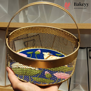 8 Inch Golden Metal Mesh Serving Basket | Decorative & Multipurpose Tray | Pack of 1