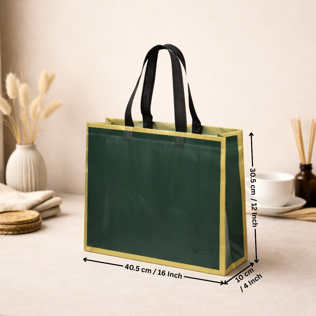 Premium Matte Green with Gold Border Carry Bag | 3 Size Options Available | Pack of 50