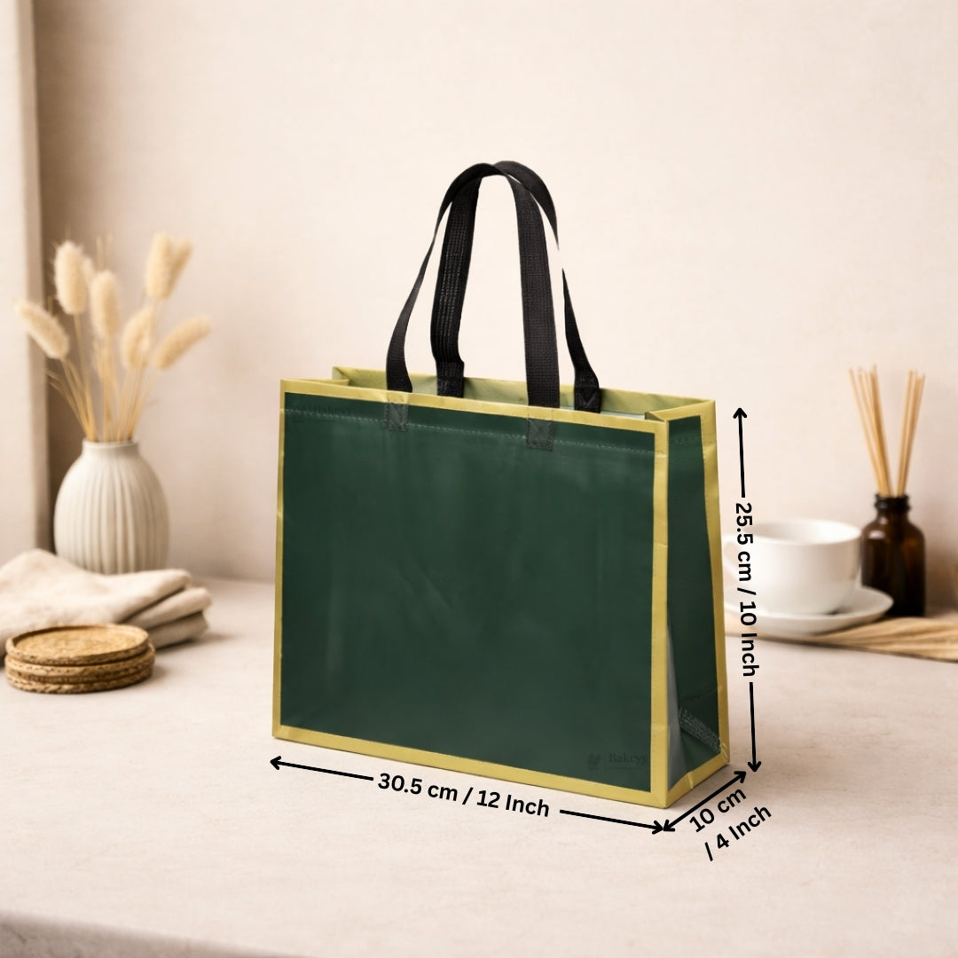 Premium Matte Green with Gold Border Carry Bag | 3 Size Options Available | Pack of 50