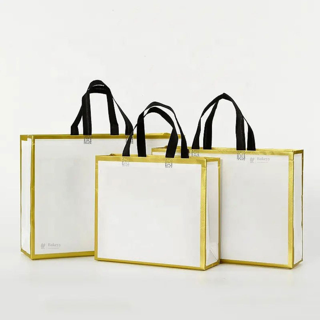 Premium Matte Carry Bag with Gold Border | White & Green Variants | 3 Size Options | Pack of 50