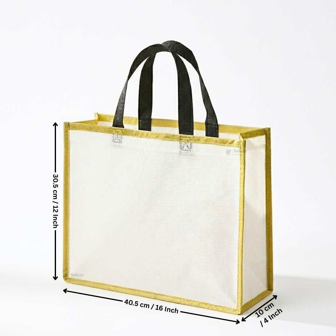 Premium Matte Carry Bag with Gold Border | White & Green Variants | 3 Size Options | Pack of 50