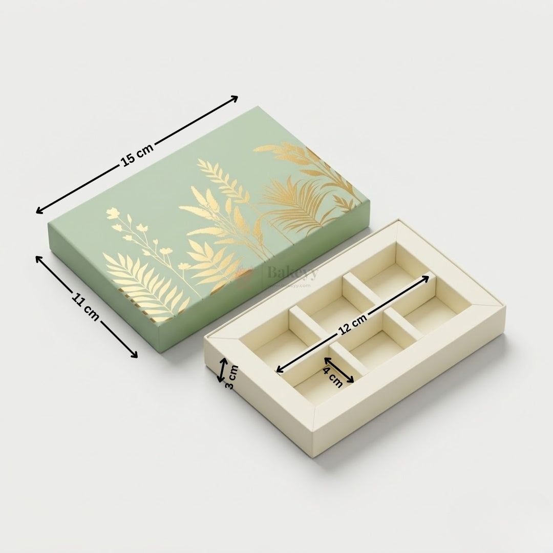 Premium Mint Green Botanical Chocolate Gift Box with 6 Cavity Insert | Pack of 1