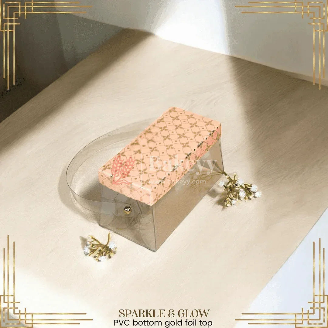 Premium PVC Box with Gold Foil Top|| 3 x 6 x 3 Inches || Pack of 10 || - Bakeyy.com - India - Premium PVC Box with Gold Foil Top|| 3 x 6 x 3 Inches || Pack of 10 || - Pink